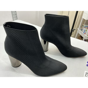 Womans Zara Woman Pull On Ankle Boot 10 Black Stretch Silver Block Heel